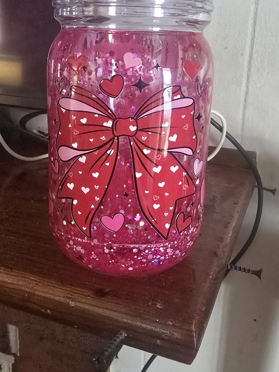 Other - Pink Lava And Glitter Heart Bow Mason Jar